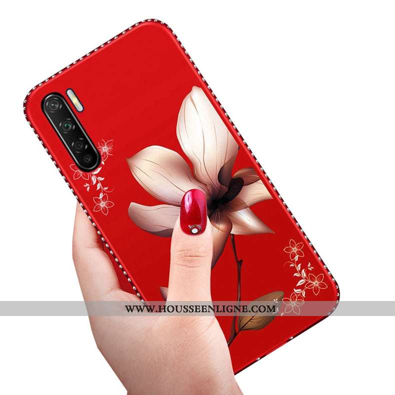 Housse Oppo A91 Délavé En Daim Créatif Rouge Téléphone Portable Silicone Tout Compris Net Rouge