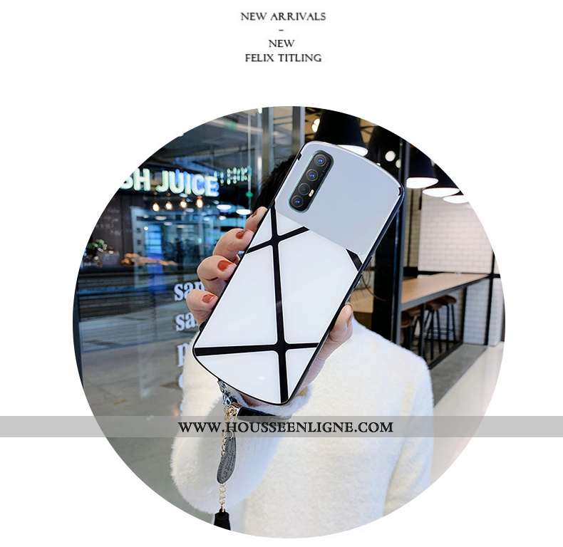 Housse Oppo Reno 3 Pro Mode Verre Miroir Coque Téléphone Portable Net Rouge Blanc Blanche