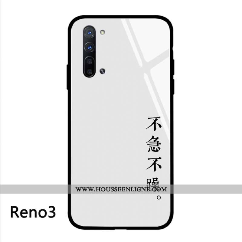 Housse Oppo Reno 3 Protection Verre Téléphone Portable Amoureux Simple Personnalité Incassable Noir