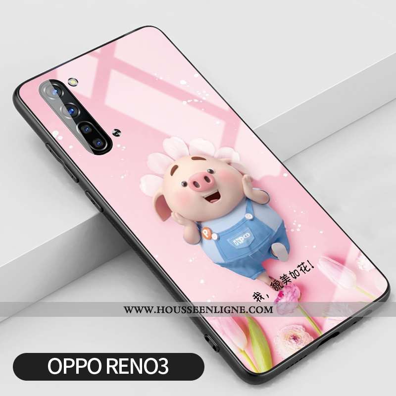 Housse Oppo Reno 3 Tendance Silicone Rose Verre Téléphone Portable Créatif Coque