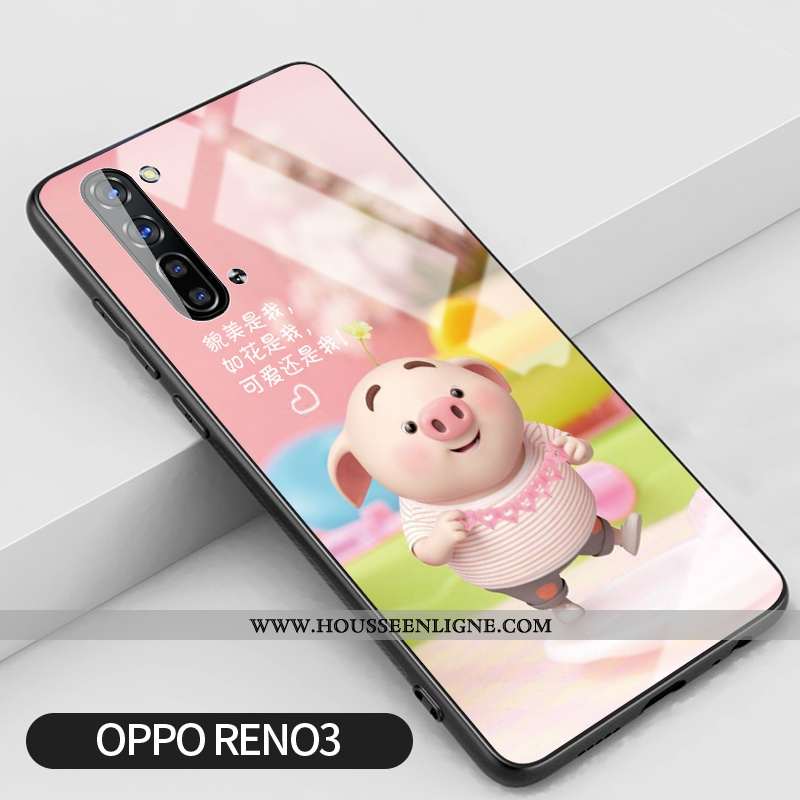 Housse Oppo Reno 3 Tendance Silicone Rose Verre Téléphone Portable Créatif Coque