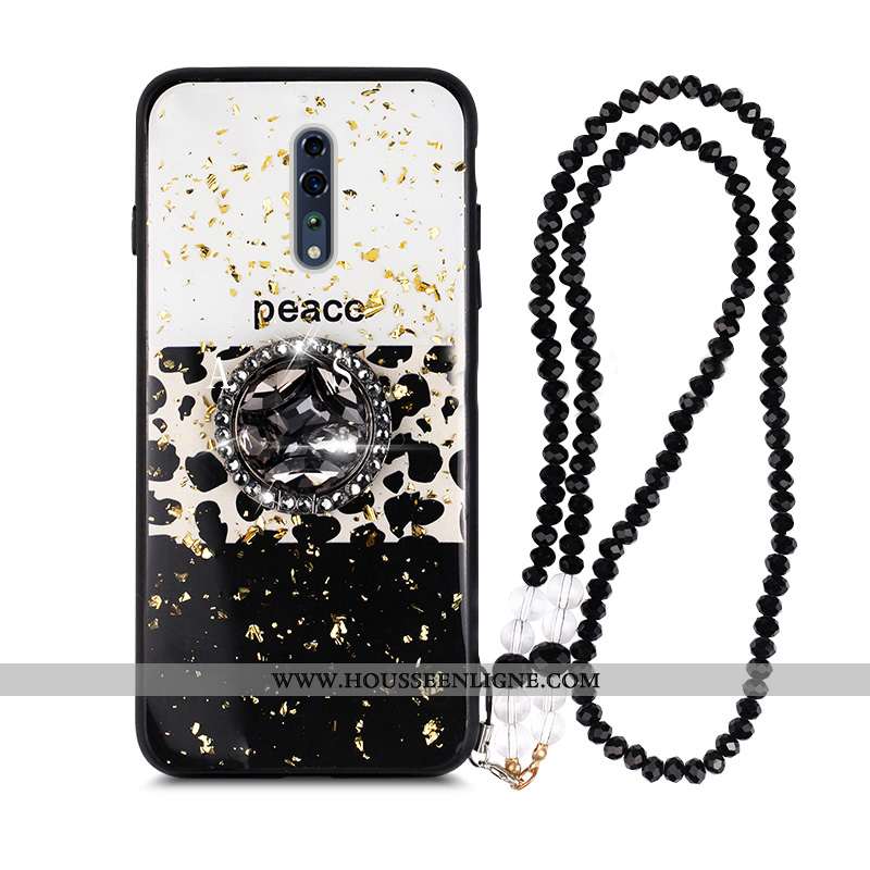Housse Oppo Reno Z Modèle Fleurie Mode Téléphone Portable Coque Anneau Incassable Strass Noir