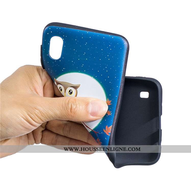 Housse Samsung Galaxy A10 Délavé En Daim Dessin Animé Téléphone Portable Bleu Marin Tendance Étoile 