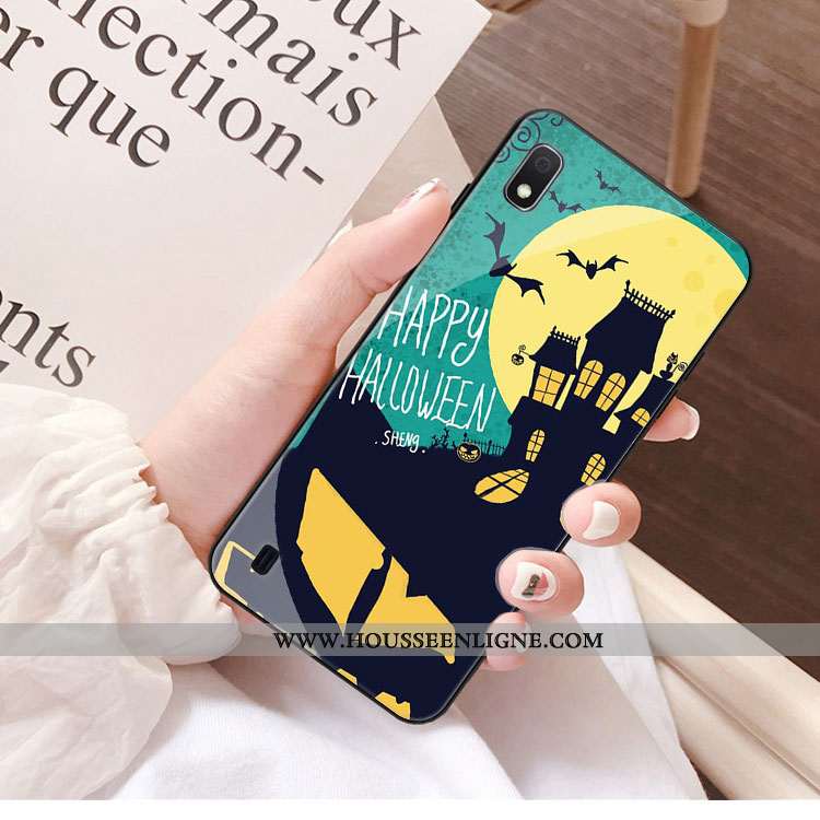 Housse Samsung Galaxy A10 Verre Dessin Animé Charmant Jaune Téléphone Portable Coque Protection