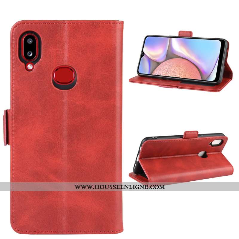 Housse Samsung Galaxy A10s Cuir Protection Business Étoile Une Agrafe Rouge Coque