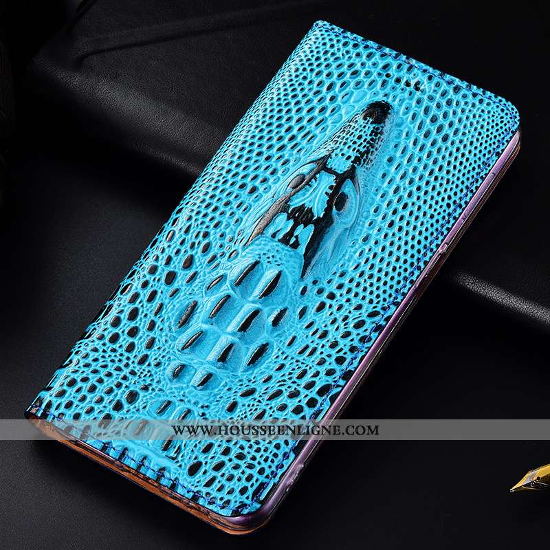Housse Samsung Galaxy A20e Protection Cuir Véritable Téléphone Portable Bleu Coque Crocodile