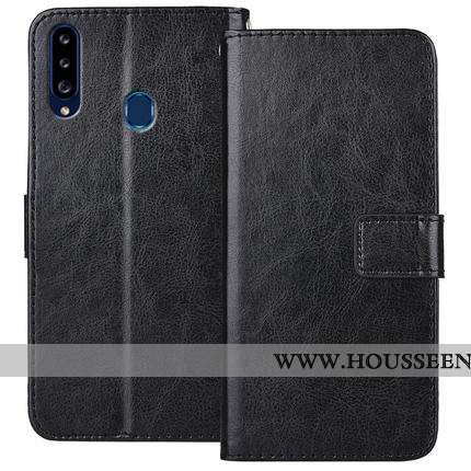 Housse Samsung Galaxy A20s Tendance Cuir Coque Protection Téléphone Portable Étoile Clamshell Noir