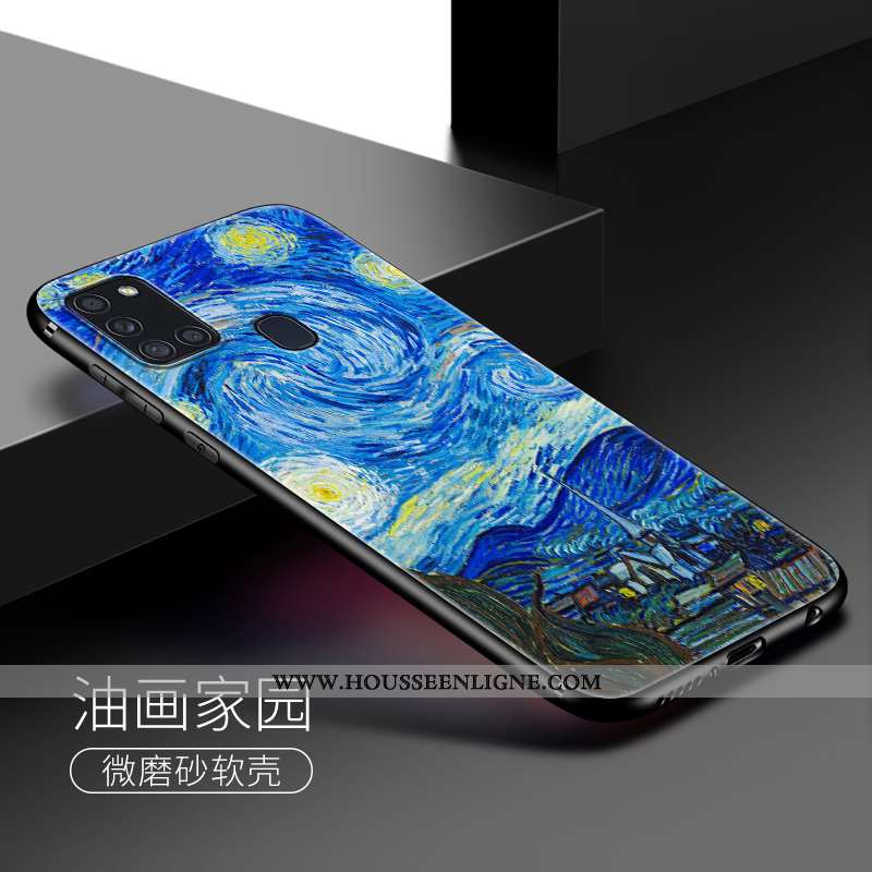 Housse Samsung Galaxy A21s Créatif Dessin Animé Coque Étoile Téléphone Portable Bleu Délavé En Daim