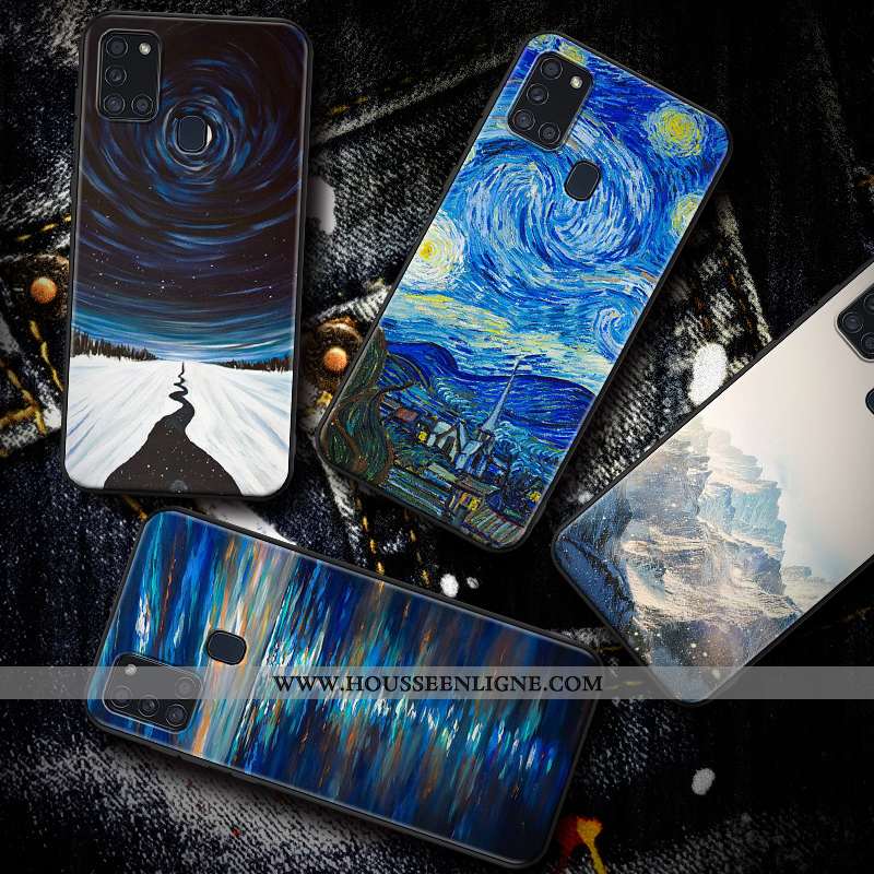 Housse Samsung Galaxy A21s Créatif Dessin Animé Coque Étoile Téléphone Portable Bleu Délavé En Daim