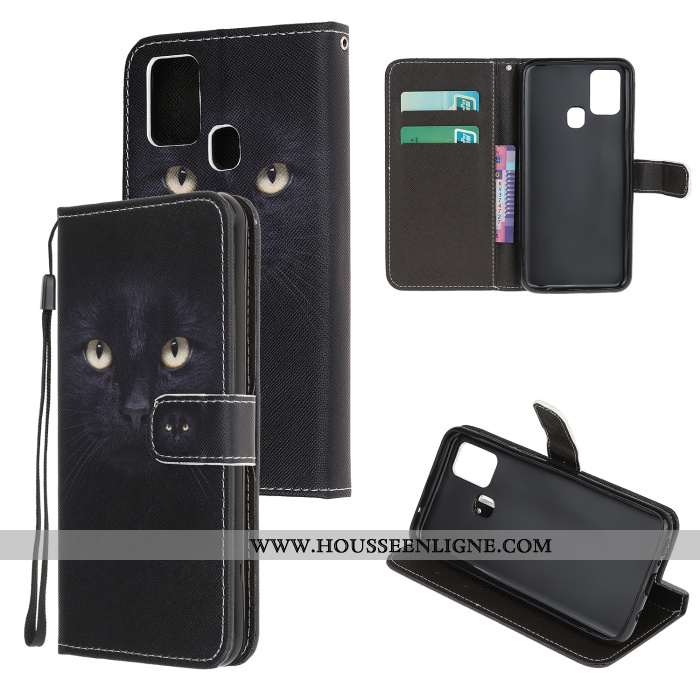 Housse Samsung Galaxy A21s Protection Dessin Animé Clamshell Cuir Téléphone Portable Coque Étui Blan