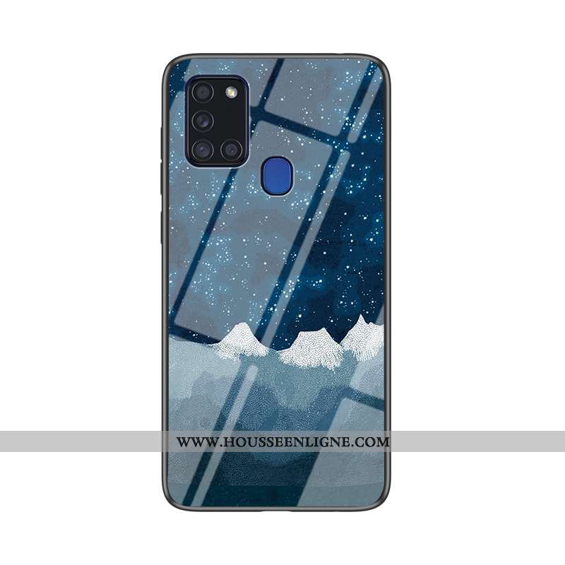 Housse Samsung Galaxy A21s Verre Tendance Téléphone Portable Étoile Bleu Marin Coque Tout Compris Bl