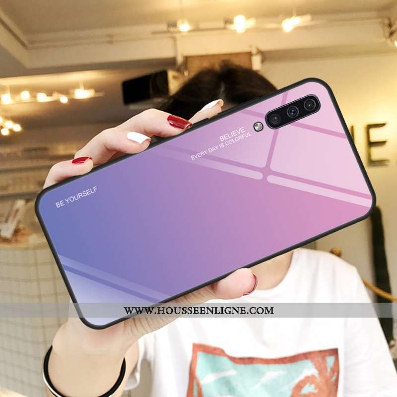 Housse Samsung Galaxy A50 Protection Verre Coque Violet Tempérer Téléphone Portable Couvercle Arrièr