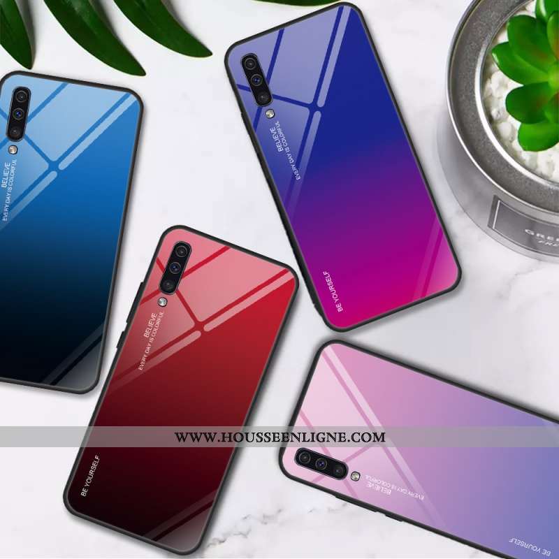 Housse Samsung Galaxy A50 Protection Verre Coque Violet Tempérer Téléphone Portable Couvercle Arrièr