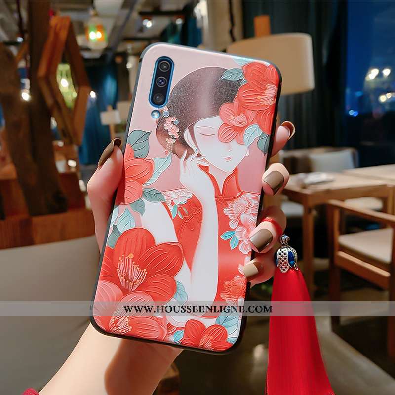 Housse Samsung Galaxy A50 Vintage Ultra Incassable Gaufrage Tout Compris Rouge Style Chinois