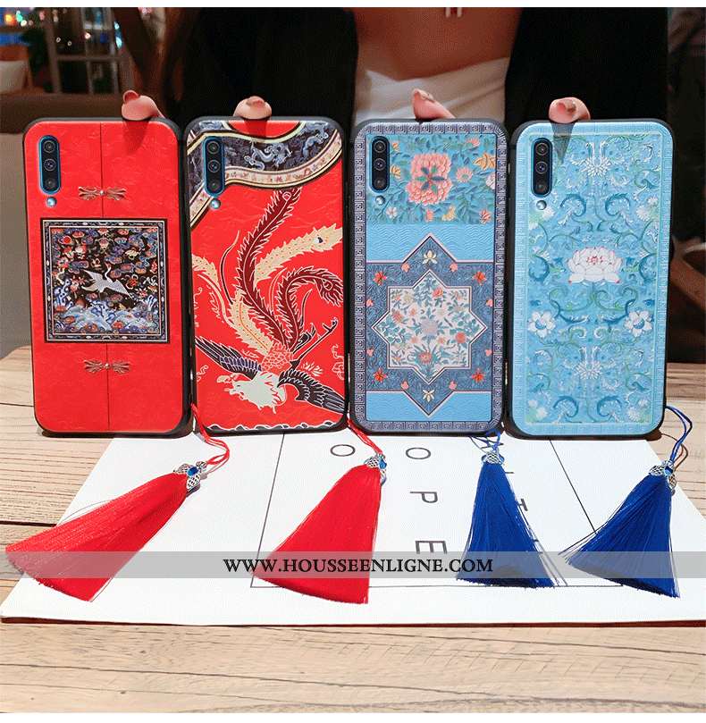 Housse Samsung Galaxy A50 Vintage Ultra Incassable Gaufrage Tout Compris Rouge Style Chinois