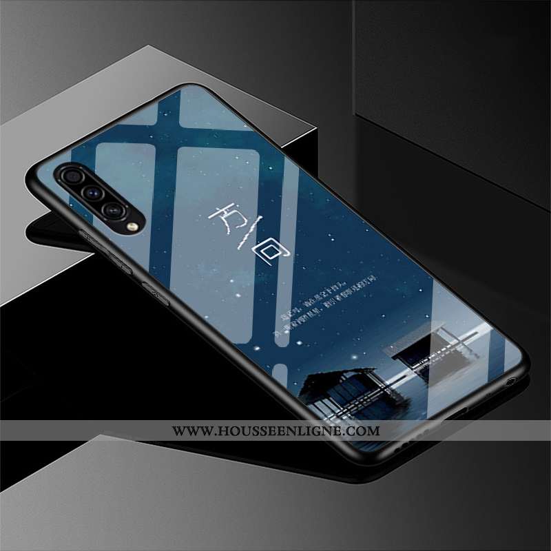 Housse Samsung Galaxy A50s Verre Personnalité Tout Compris Coque Bleu Marin Paysage Incassable Bleu 
