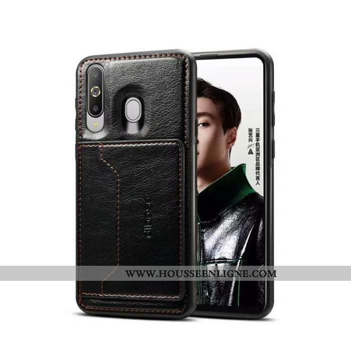 Housse Samsung Galaxy A60 Cuir Noir Placage Coque Étoile Téléphone Portable Tout Compris