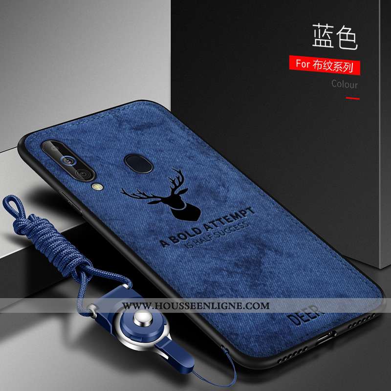 Housse Samsung Galaxy A60 Tendance Légère Étoile Silicone Simple Protection Tissu Bleu Foncé