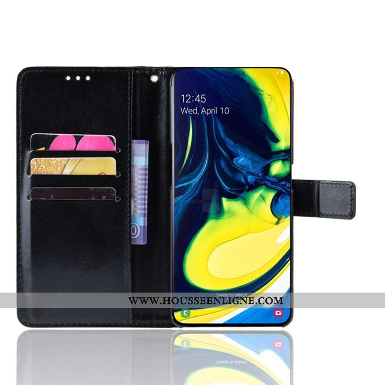 Housse Samsung Galaxy A80 Cuir Personnalité Étui Téléphone Portable Coque Carte Portefeuille Noir