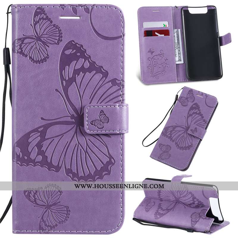 Housse Samsung Galaxy A80 Cuir Protection Téléphone Portable Étoile Étui Incassable Clamshell Violet
