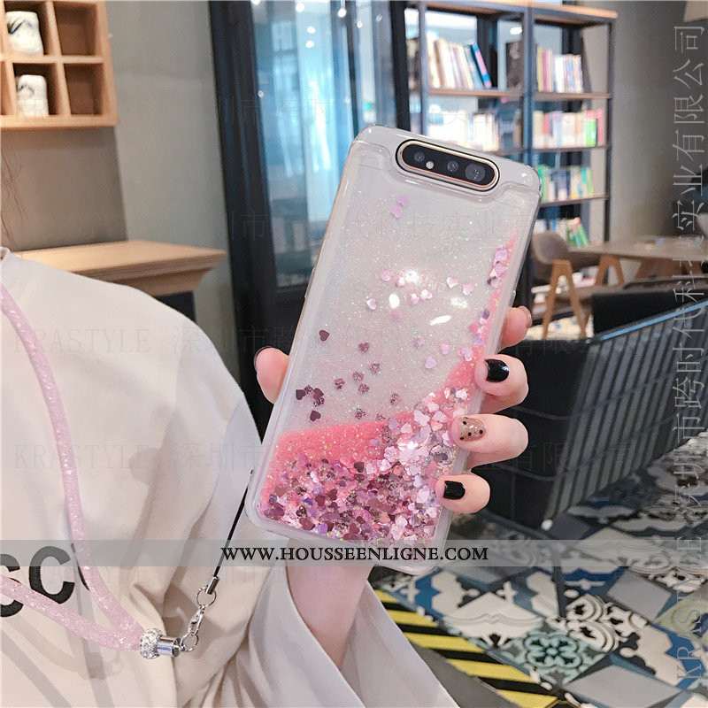 Housse Samsung Galaxy A80 Fluide Doux Personnalité Quicksand Téléphone Portable Violet Net Rouge Éto