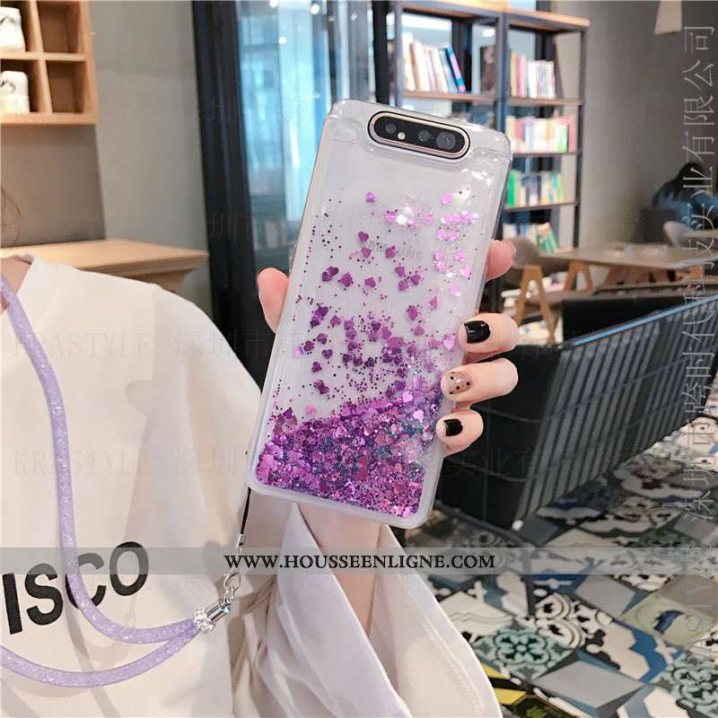 Housse Samsung Galaxy A80 Fluide Doux Personnalité Quicksand Téléphone Portable Violet Net Rouge Éto