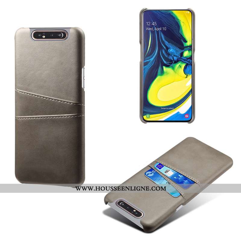 Housse Samsung Galaxy A80 Personnalité Vintage Téléphone Portable Étui Tendance Carte Business Gris