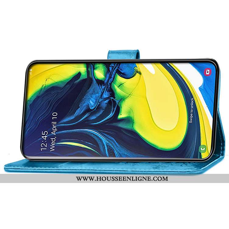 Housse Samsung Galaxy A80 Protection Cuir Téléphone Portable Carte Clamshell Coque Bleu