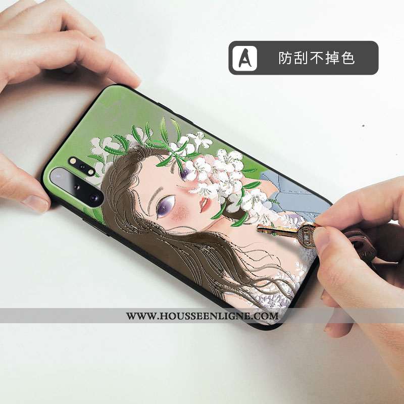 Housse Samsung Galaxy Note 10+ Gaufrage Tendance Fleur Téléphone Portable Art Incassable Coque Verte