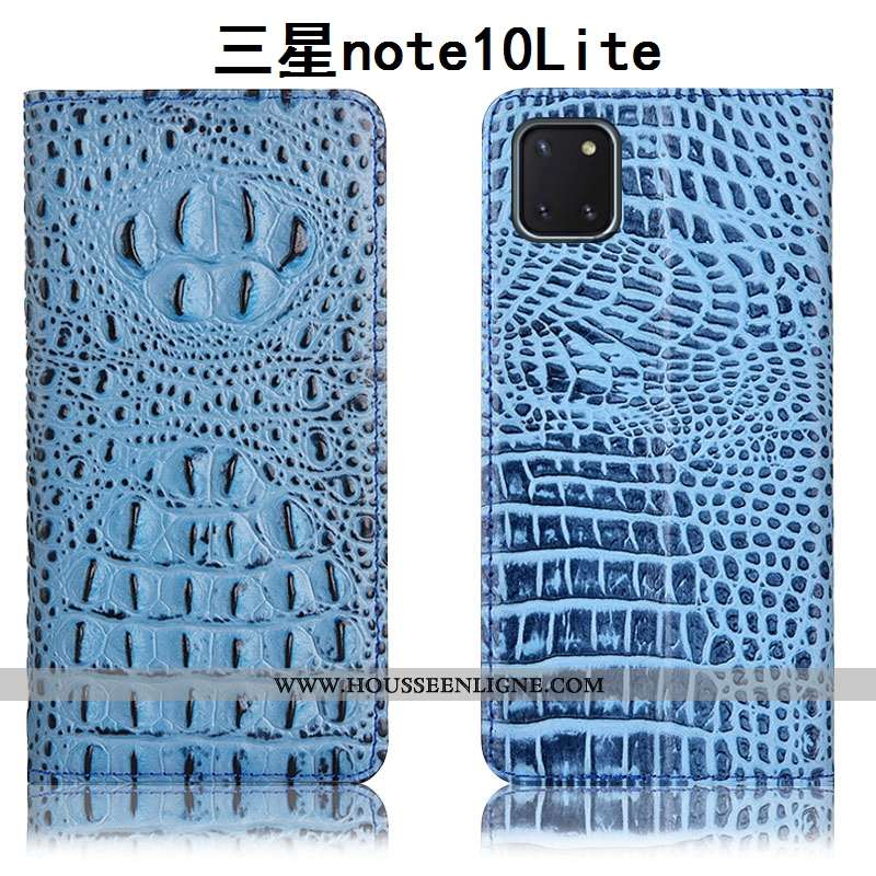 Housse Samsung Galaxy Note 10 Lite Cuir Véritable Protection Téléphone Portable Bleu Incassable Croc