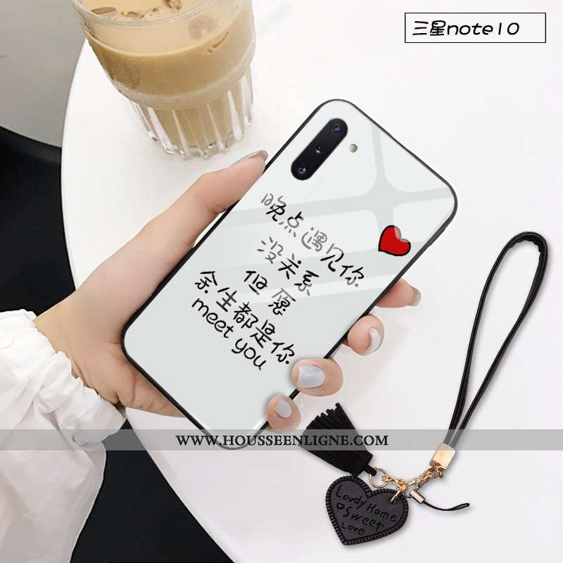 Housse Samsung Galaxy Note 10 Verre Personnalité Tendance Net Rouge Étui Coque Téléphone Portable Bl