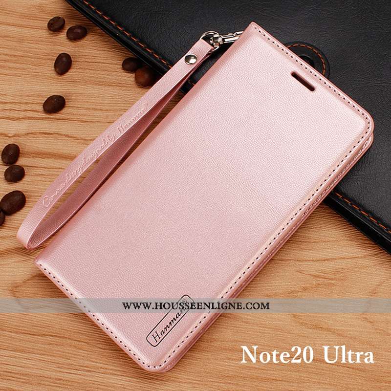 Housse Samsung Galaxy Note20 Ultra Cuir Véritable Portefeuille Téléphone Portable Coque Étui Rose Cl