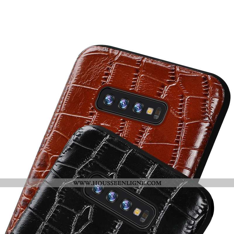 Housse Samsung Galaxy S10 Cuir Modèle Fleurie Coque Protection Incassable Marron Personnalité
