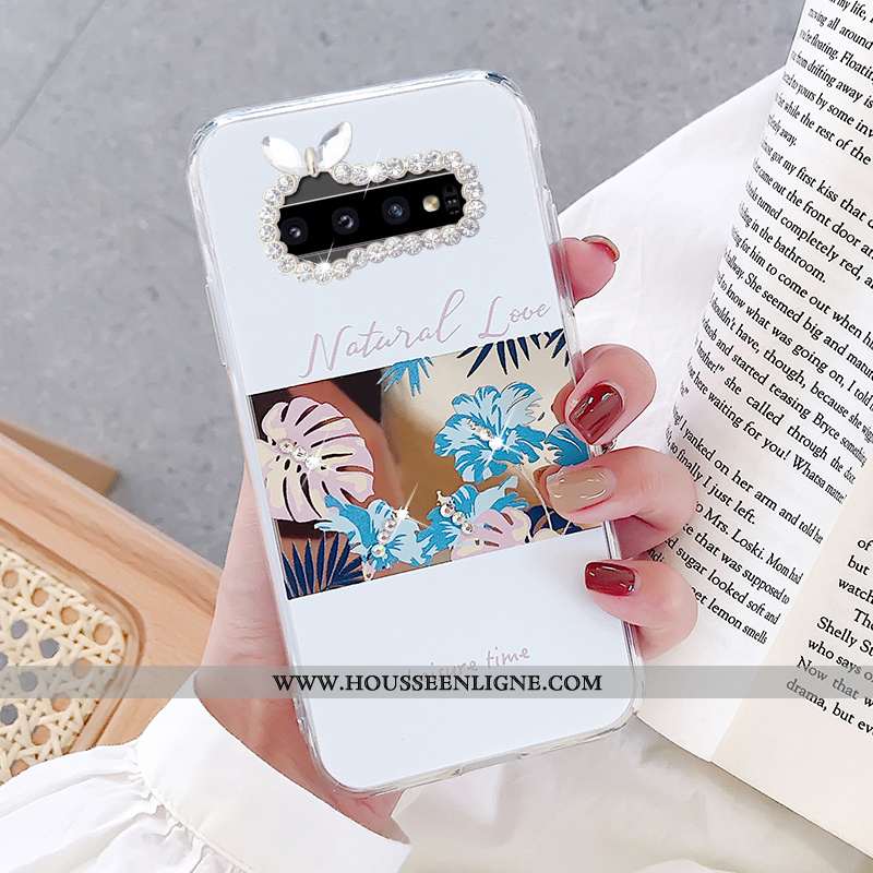 Housse Samsung Galaxy S10 Personnalité Fluide Doux Téléphone Portable Coque Étui Fleurs Miroir Blanc