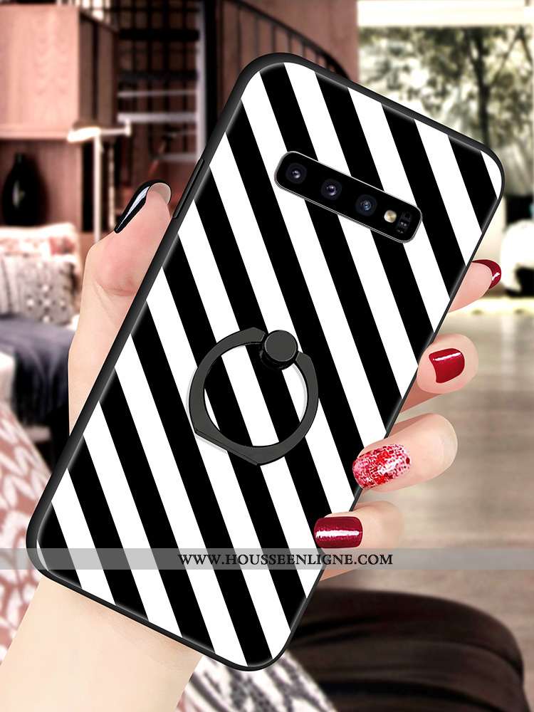 Housse Samsung Galaxy S10 Silicone Fluide Doux Support Motif Noir Blanc Nouveau