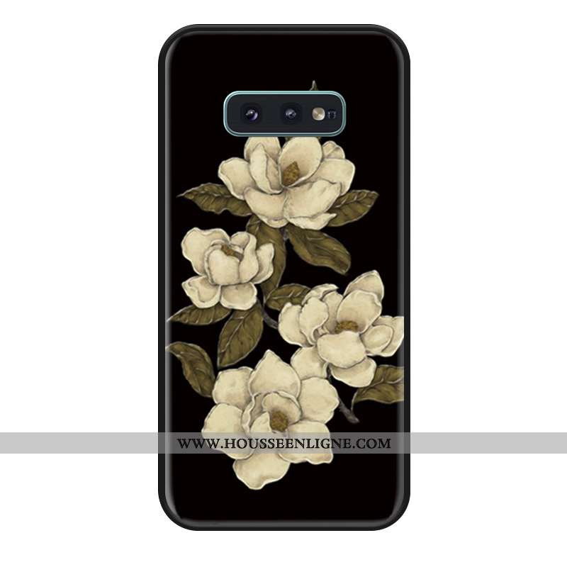 Housse Samsung Galaxy S10e Gaufrage En Bois Coque Fleur Incassable Noir Téléphone Portable