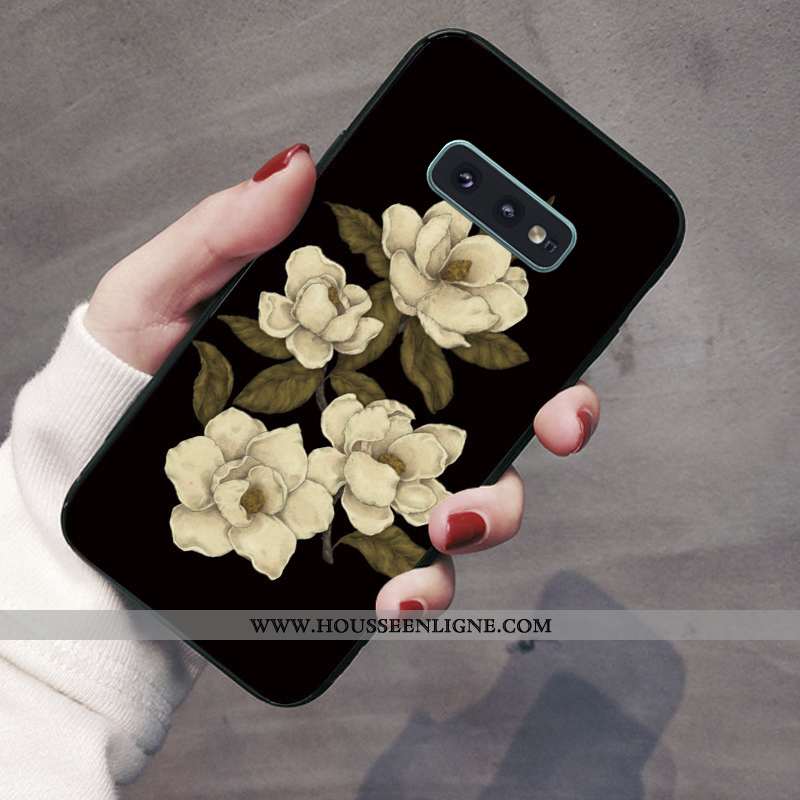 Housse Samsung Galaxy S10e Gaufrage En Bois Coque Fleur Incassable Noir Téléphone Portable