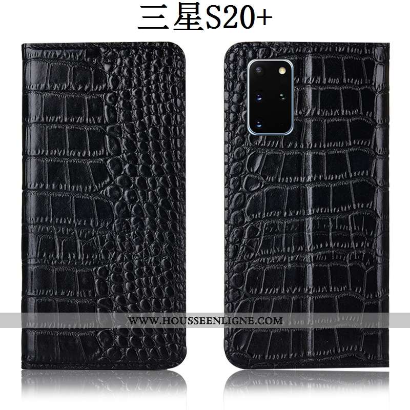Housse Samsung Galaxy S20+ Cuir Véritable Protection Crocodile Téléphone Portable Étui Rouge Étoile