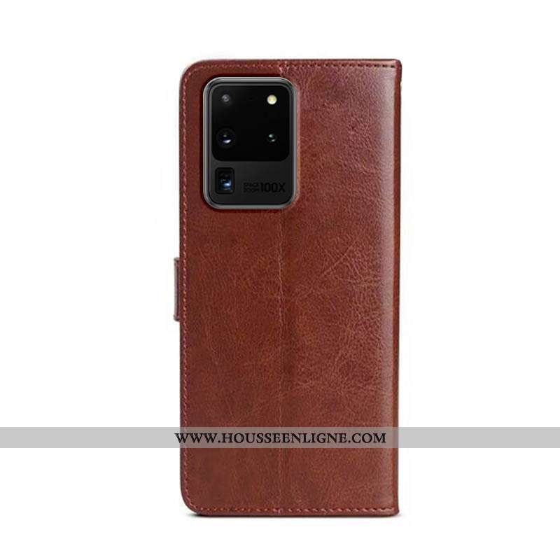 Housse Samsung Galaxy S20 Ultra Cuir Protection Téléphone Portable Marron Étui Étoile Coque