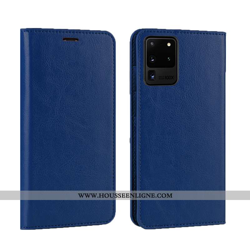 Housse Samsung Galaxy S20 Ultra Luxe Cuir Véritable Téléphone Portable Nouveau Qualité Étui Coque Bl