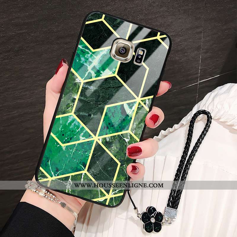 Housse Samsung Galaxy S6 Protection Verre Mode Amoureux Vert Légère Téléphone Portable Verte