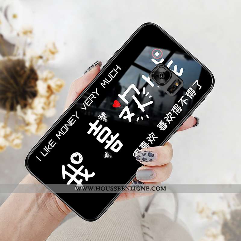 Housse Samsung Galaxy S7 Verre Personnalité Étoile Téléphone Portable Net Rouge Coque Protection Bla