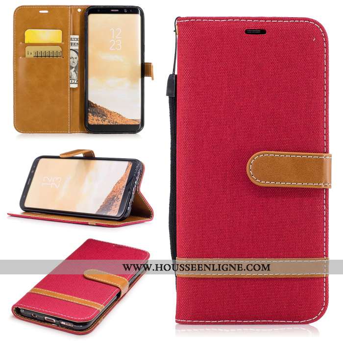 Housse Samsung Galaxy S8 Cuir Protection Rouge Étui Coque Étoile Téléphone Portable Rose