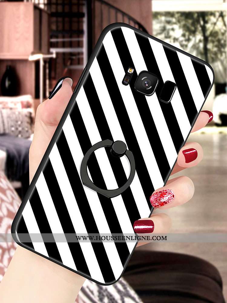 Housse Samsung Galaxy S8+ Fluide Doux Silicone Coque Blanc Support Noir Incassable