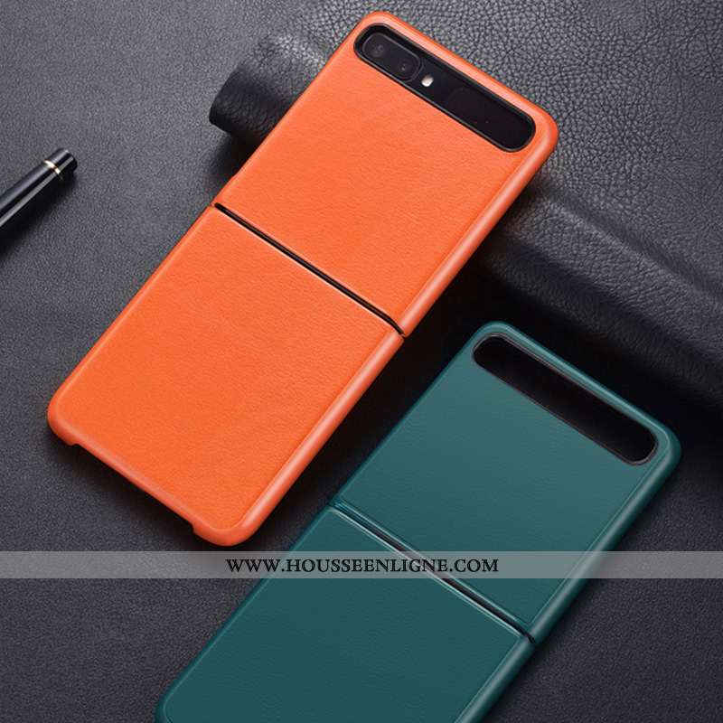 Housse Samsung Z Flip Personnalité Créatif Cuir Tout Compris Protection Couleur Unie Coque Orange