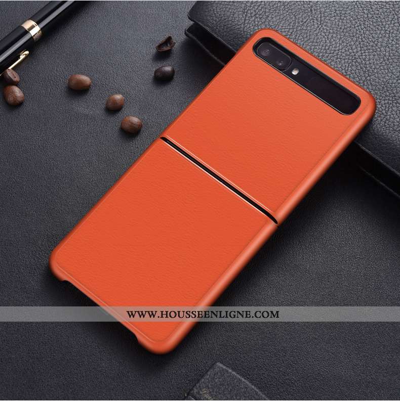 Housse Samsung Z Flip Personnalité Créatif Cuir Tout Compris Protection Couleur Unie Coque Orange