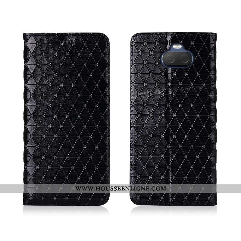 Housse Sony Xperia 10 Cuir Véritable Cuir Plaid Protection Noir Téléphone Portable Silicone
