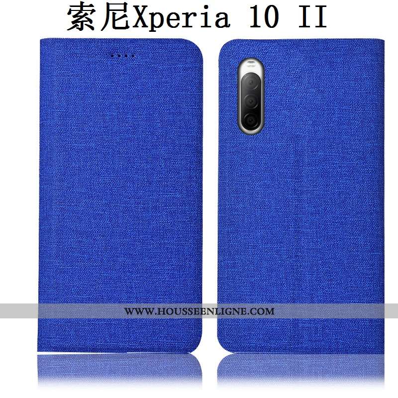 Housse Sony Xperia 10 Ii Cuir Protection Bleu Étui Lin Téléphone Portable