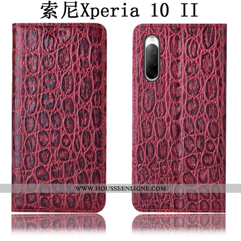 Housse Sony Xperia 10 Ii Cuir Véritable Modèle Fleurie Protection Téléphone Portable Coque Étui Roug