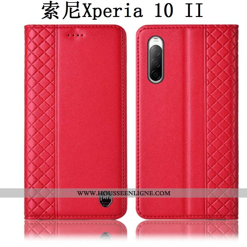 Housse Sony Xperia 10 Ii Protection Cuir Véritable Coque Téléphone Portable Incassable Rouge Étui